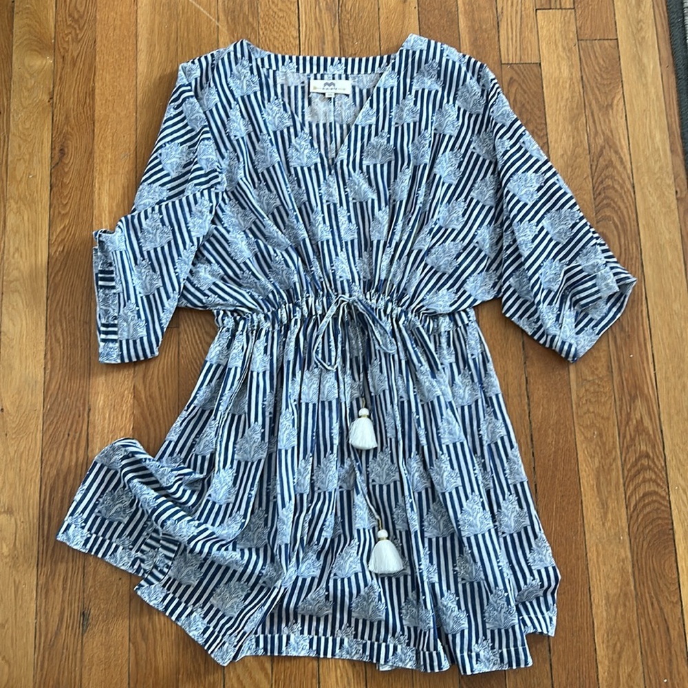 Blue White Midi Cotton Print Summer Beach Dress